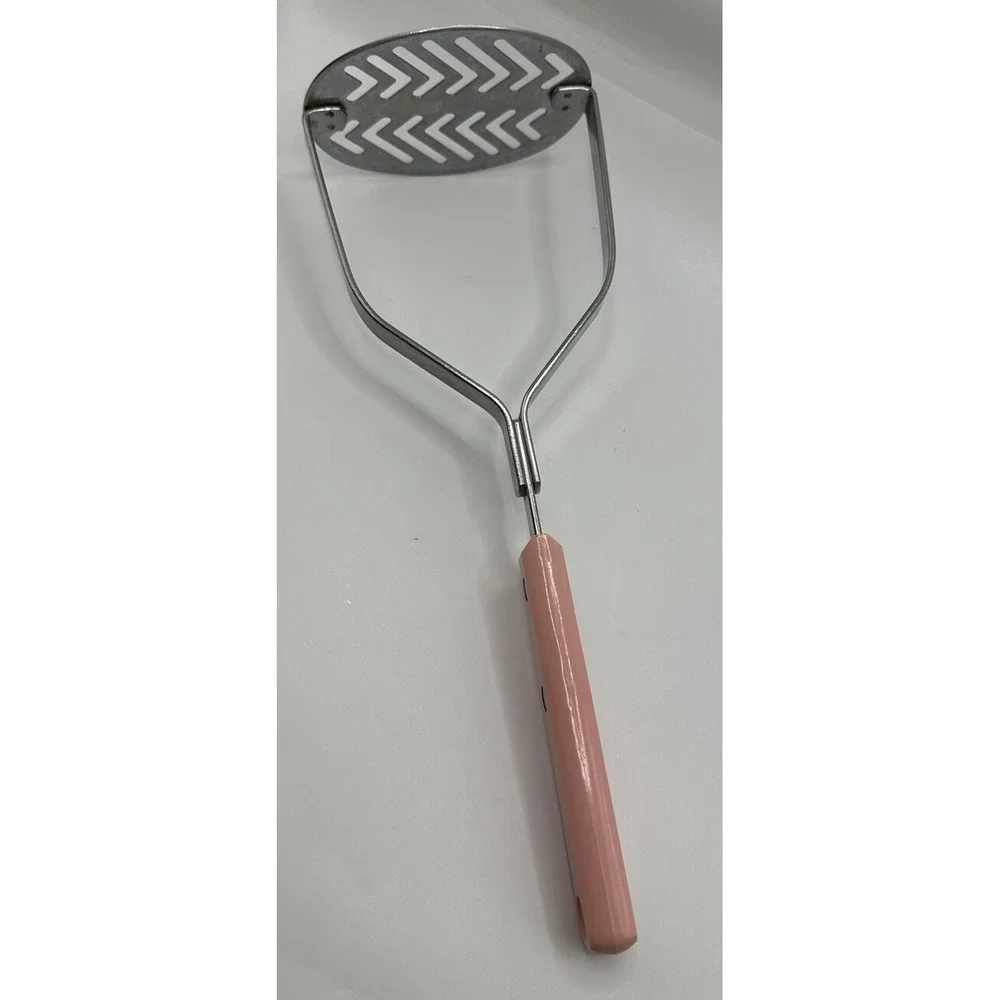 Ekco Forge Stainless Steel Kitchen Utensil Potato Masher Pink Handle Vintage